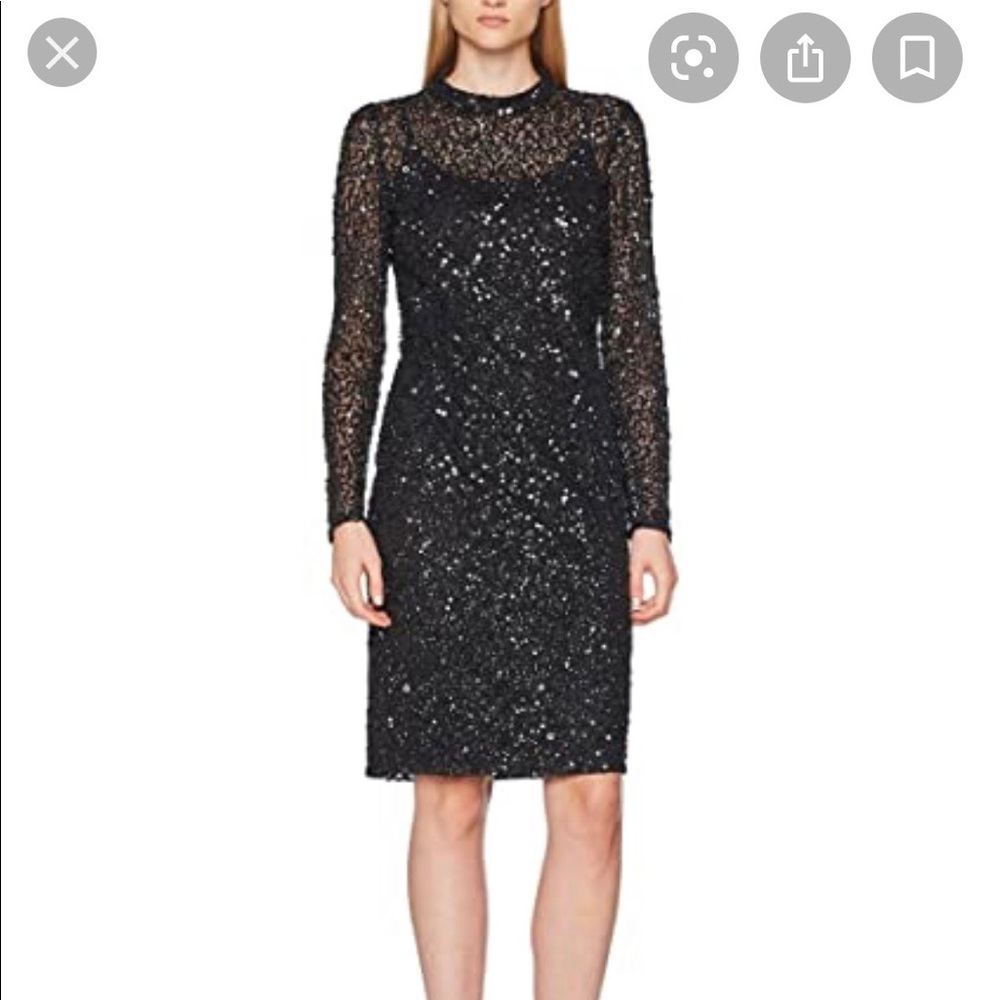Adrianna papell short black sequin mock neck dress
